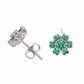Broquel Plata Ley 925 con Rodio – Zafiro AAA Color Verde Esmeralda y Blanco en Forma de Flor de 6 Pétalos