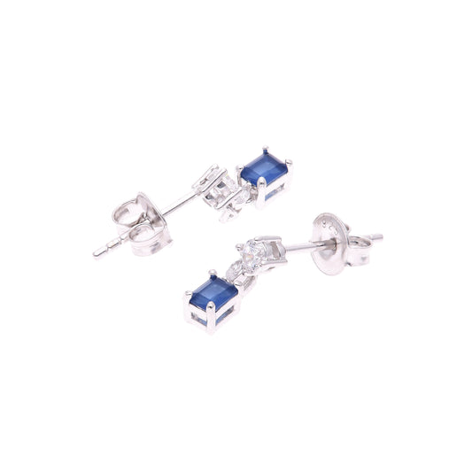 ARETES EN PLATA LEY .925, CON RODIO , ZIRCONIA AAA AZUL ZAFIRO Y BLANCO  , EN FORMA DE FLOR