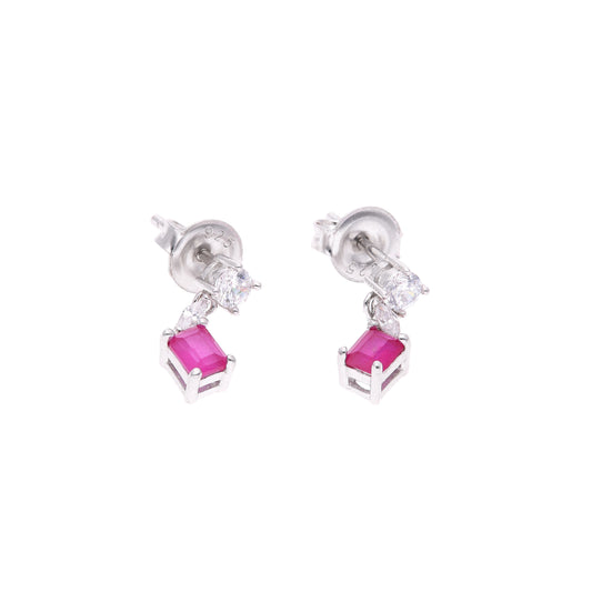 ARETES EN PLATA LEY .925, CON RODIO , ZIRCONIA AAA ROJO RUBI Y BLANCO
