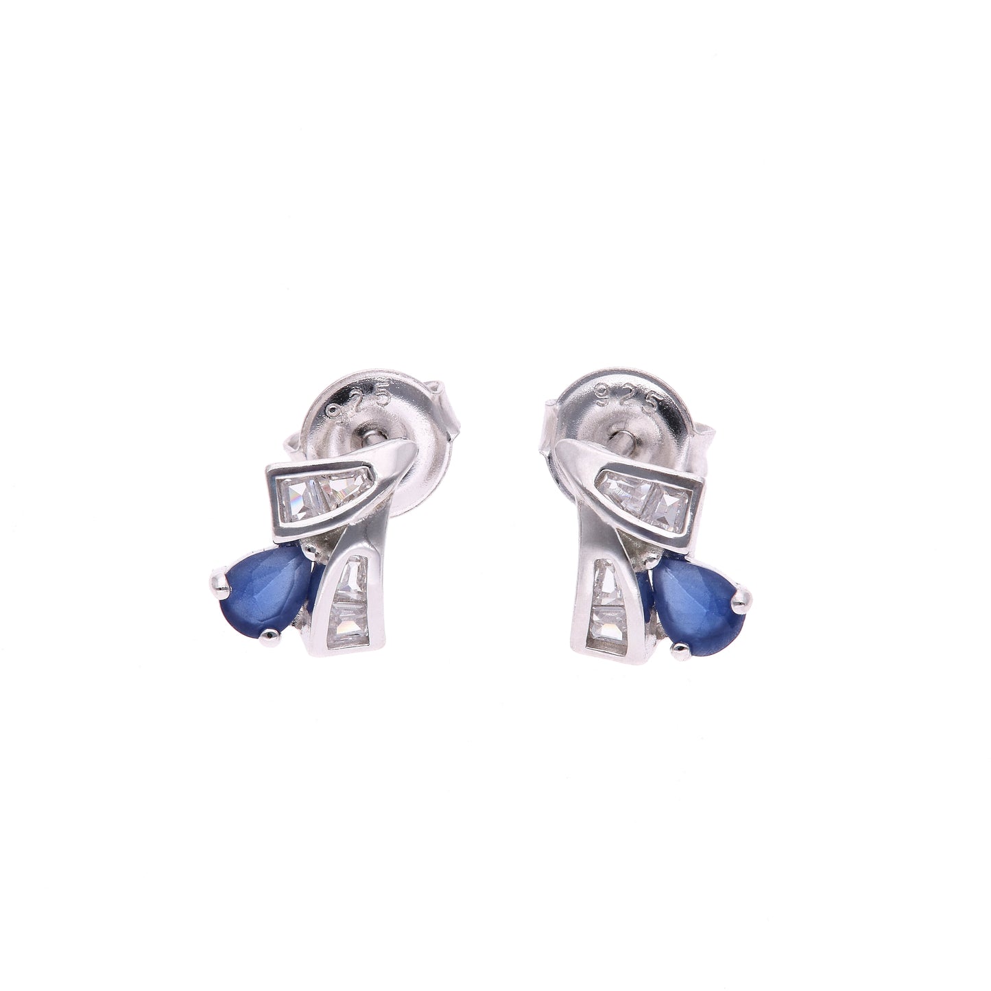 Broquel Plata Ley 925 con Rodio – Zafiro AAA Color Azul Zafiro y Blanco