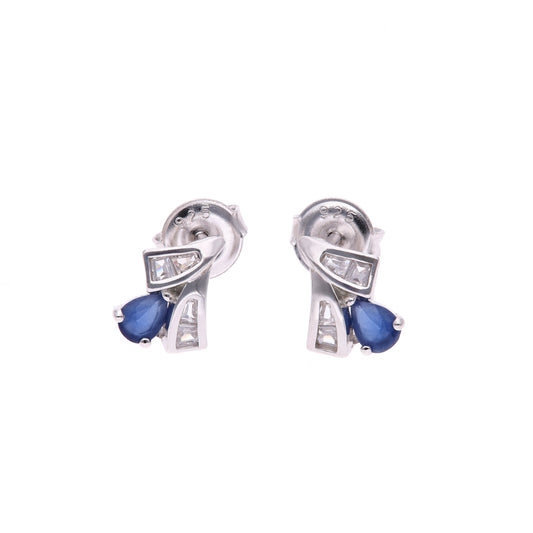 Broquel Plata Ley 925 con Rodio – Zafiro AAA Color Azul Zafiro y Blanco