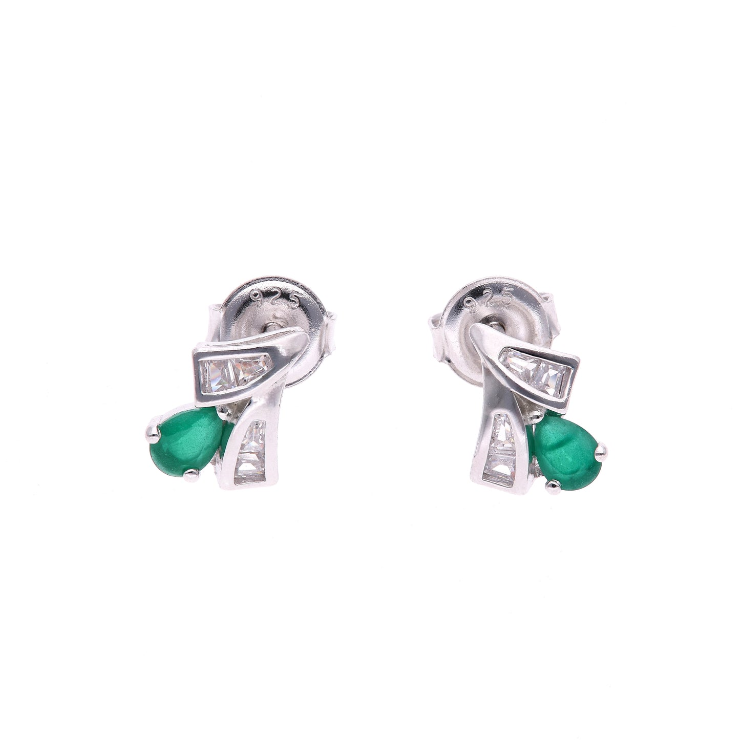 BROQUEL EN PLATA LEY .925, CON RODIO , ZIRCONIA AAA VERDE ESMERALDA Y BLANCO
