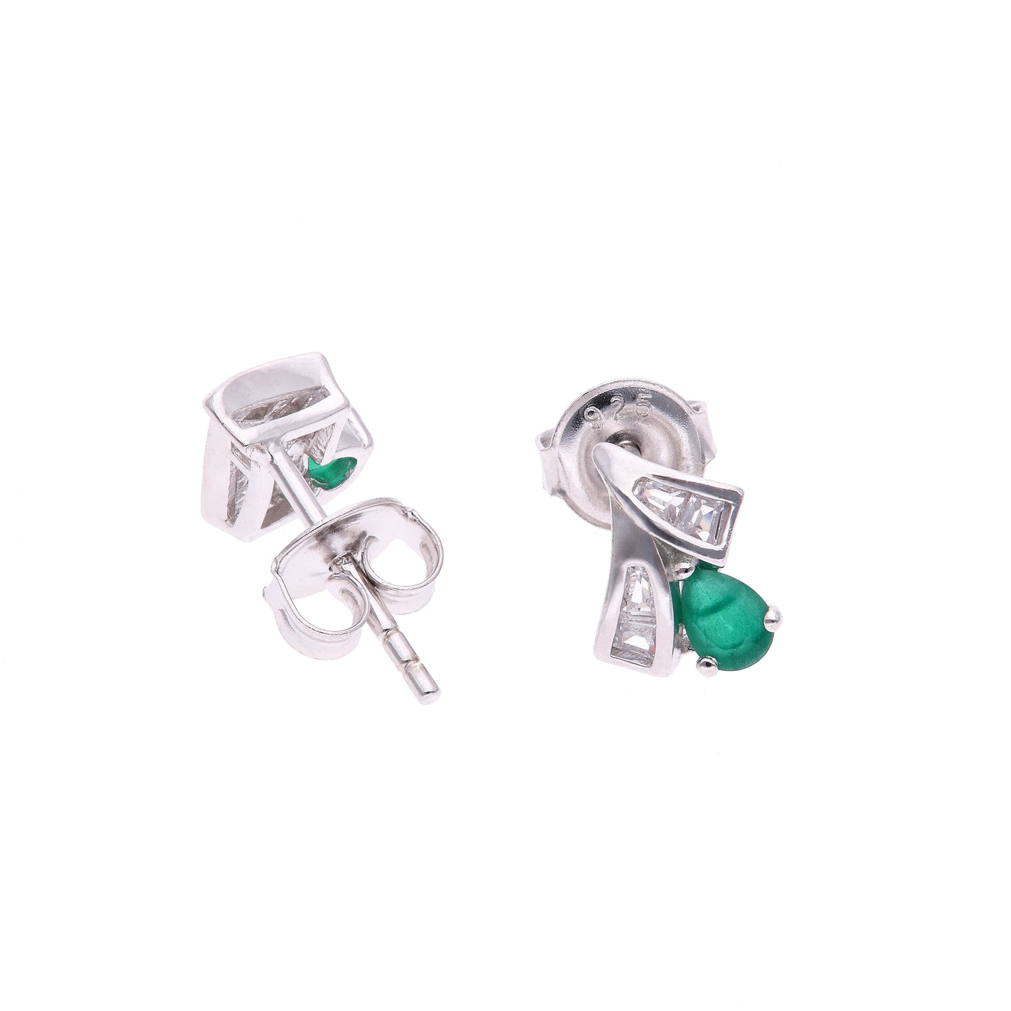 BROQUEL EN PLATA LEY .925, CON RODIO , ZIRCONIA AAA VERDE ESMERALDA Y BLANCO