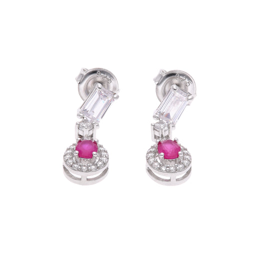Aretes Plata Ley 925 con Rodio y Zirconia AAA Color Rojo Rubí y Blanco