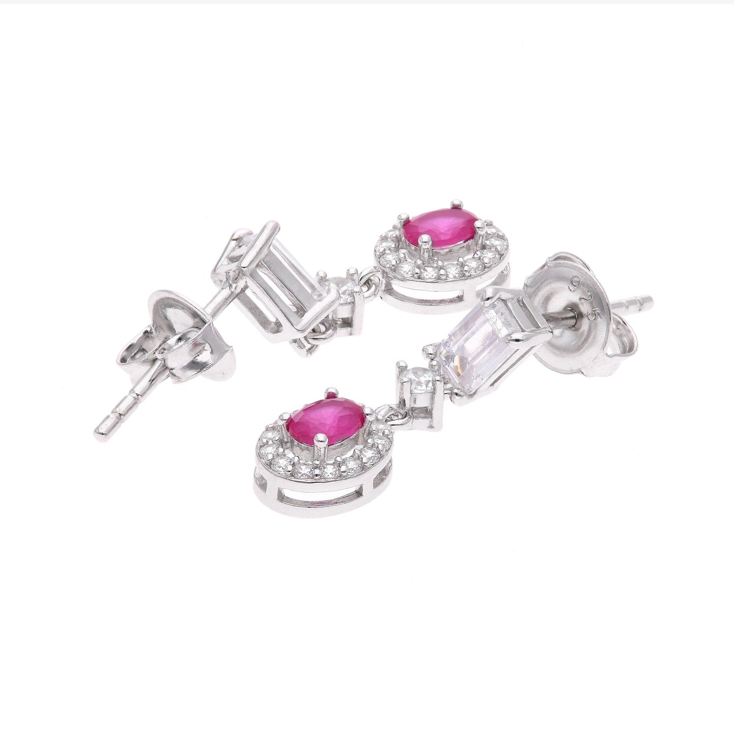 Aretes Plata Ley 925 con Rodio y Zirconia AAA Color Rojo Rubí y Blanco