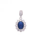 Dije Plata Ley 925 con Rodio y Zirconia AAA Color Azul Zafiro y Blanco Ovalado