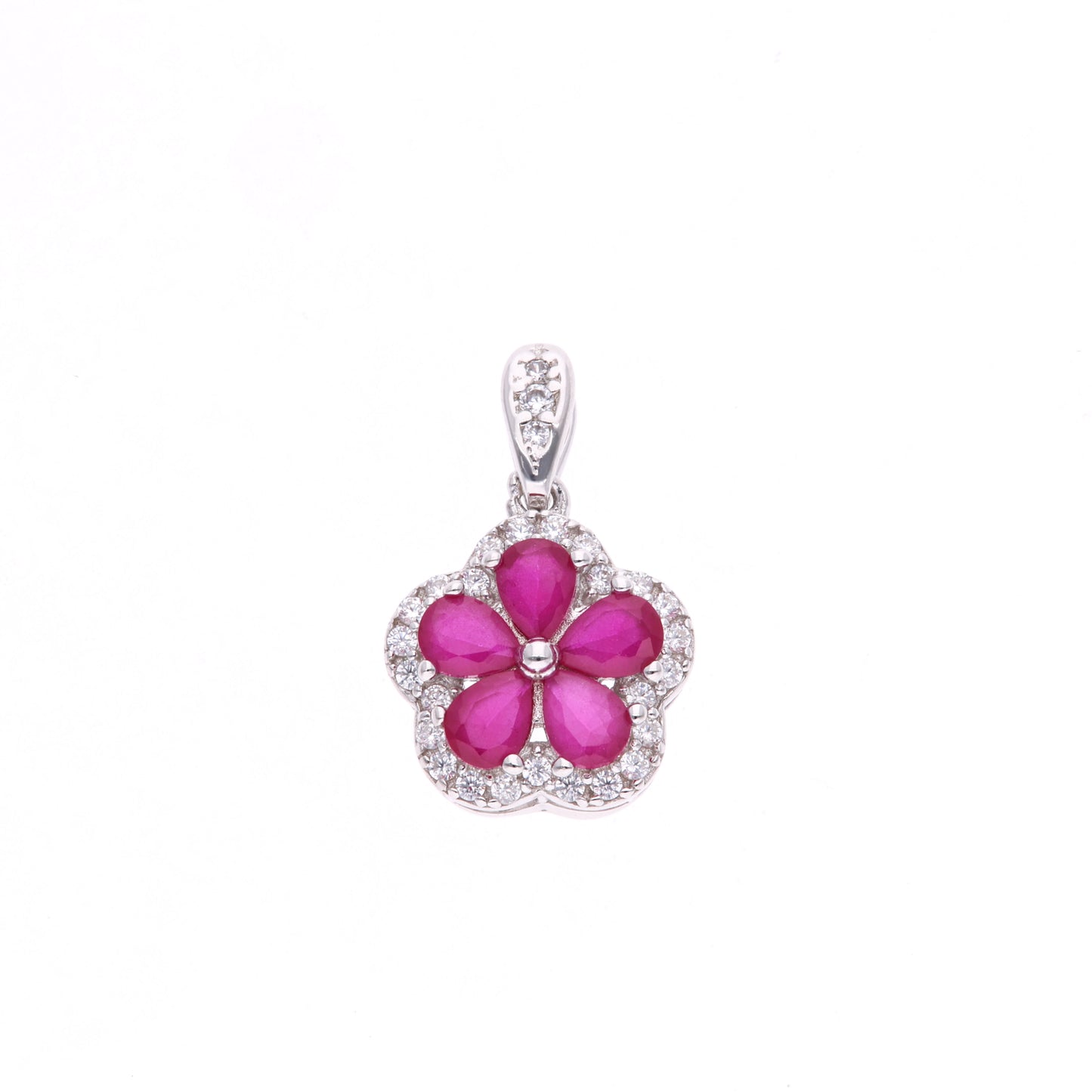 DIJE EN PLATA LEY .925, CON RODIO , ZIRCONIA AAA ROJO RUBI Y BLANCO