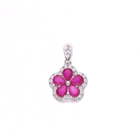 DIJE EN PLATA LEY .925, CON RODIO , ZIRCONIA AAA ROJO RUBI Y BLANCO