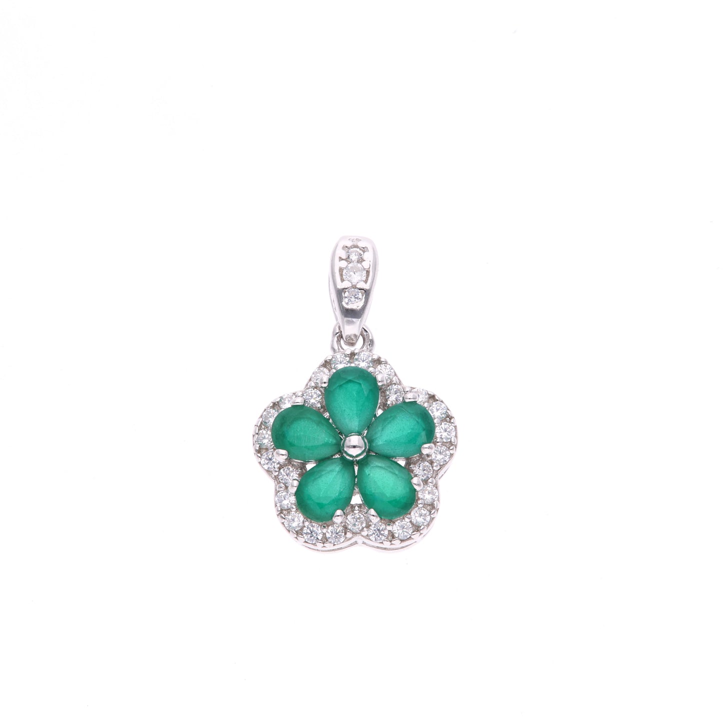 DIJE EN PLATA LEY .925, CON RODIO , ZIRCONIA AAA VERDE ESMERALDA Y BLANCO