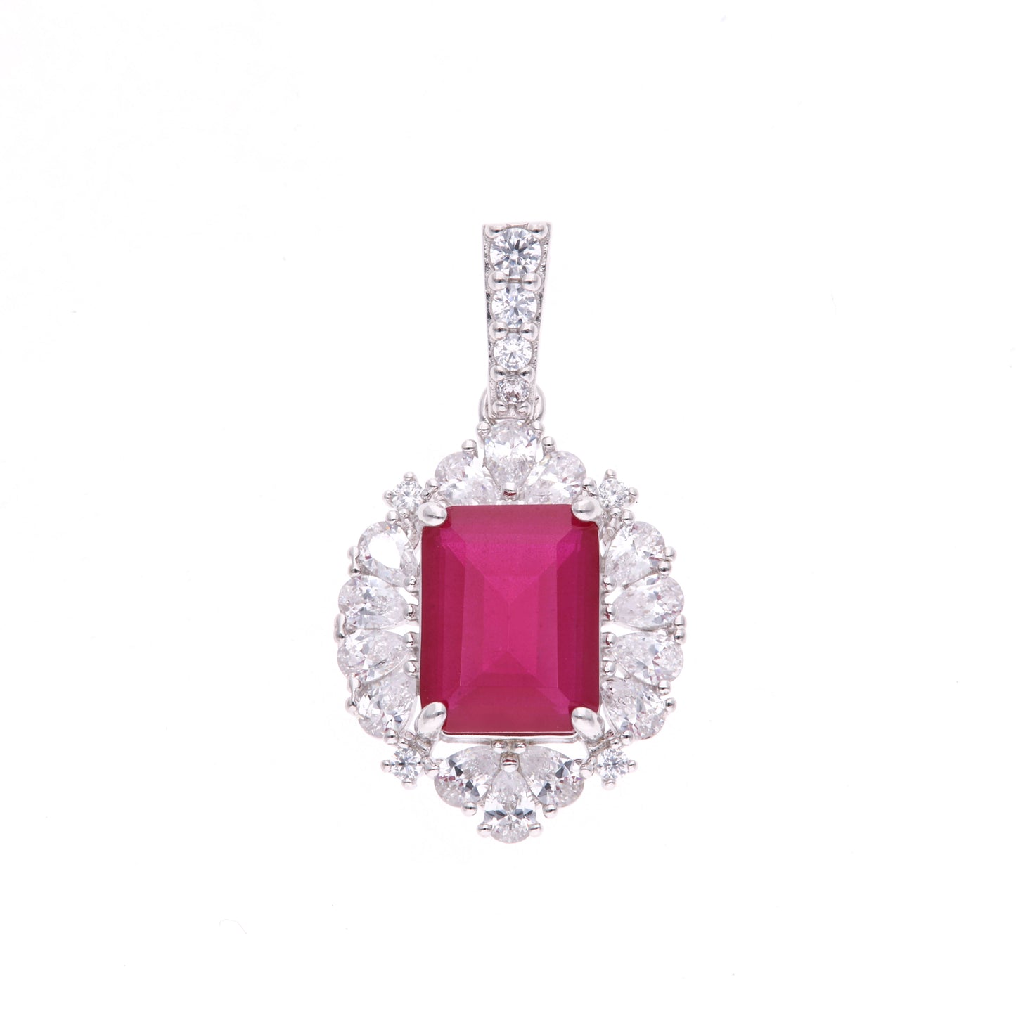 Dije Plata Ley 925 con Rodio y Zirconia AAA Color Rojo Rubí y Blanco