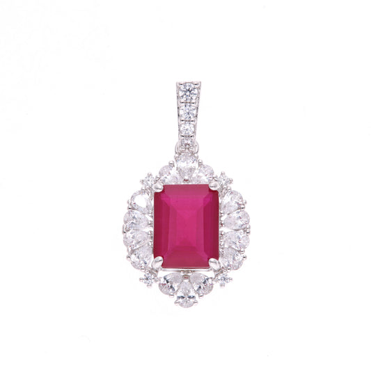 Dije Plata Ley 925 con Rodio y Zirconia AAA Color Rojo Rubí y Blanco