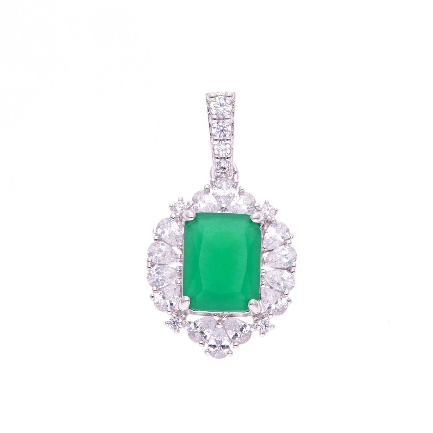 Dije Plata Ley 925 con Rodio y Zirconia AAA Color Verde Esmeralda y Blanco