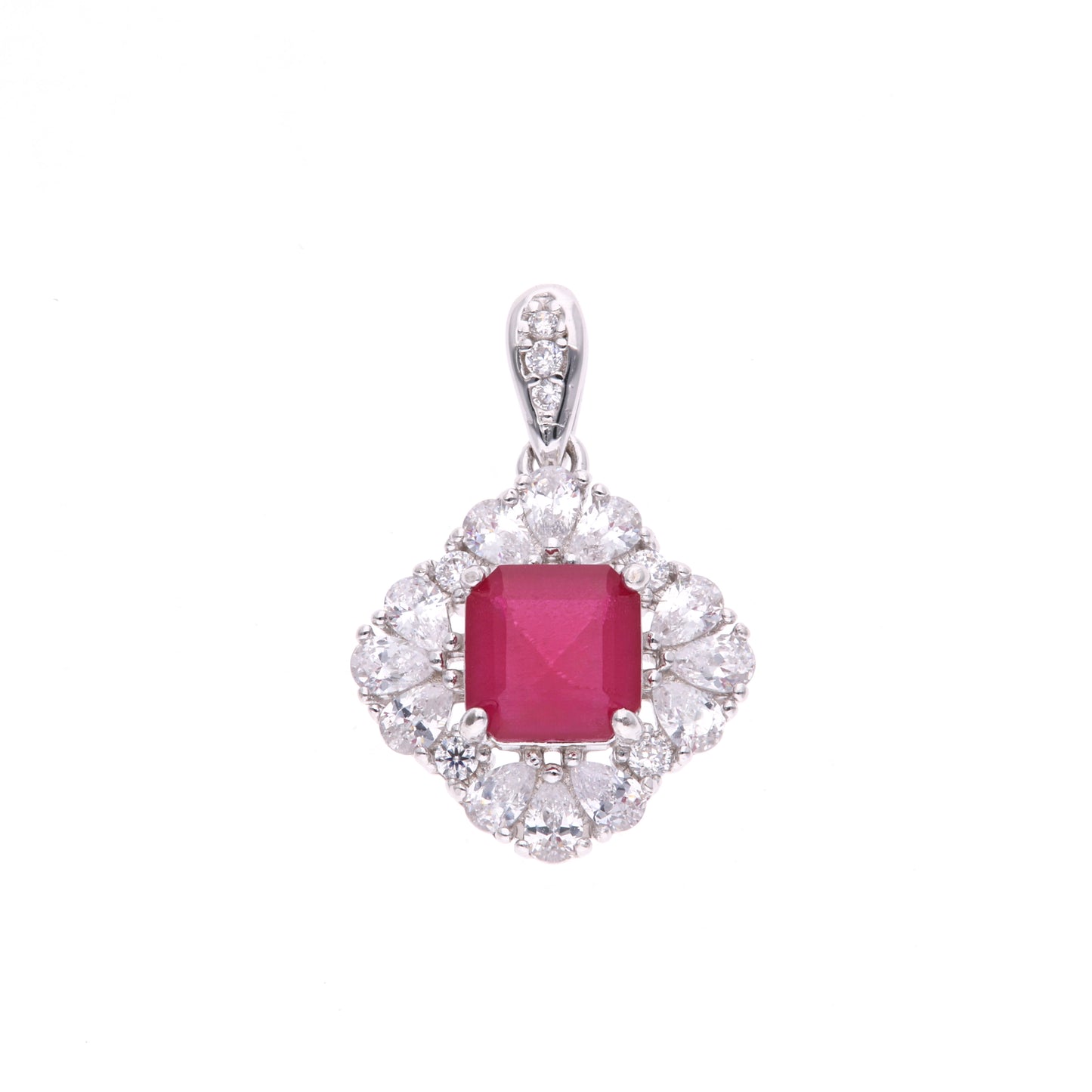 DIJE EN PLATA LEY .925, CON RODIO , ZIRCONIA AAA ROJO RUBI Y BLANCO