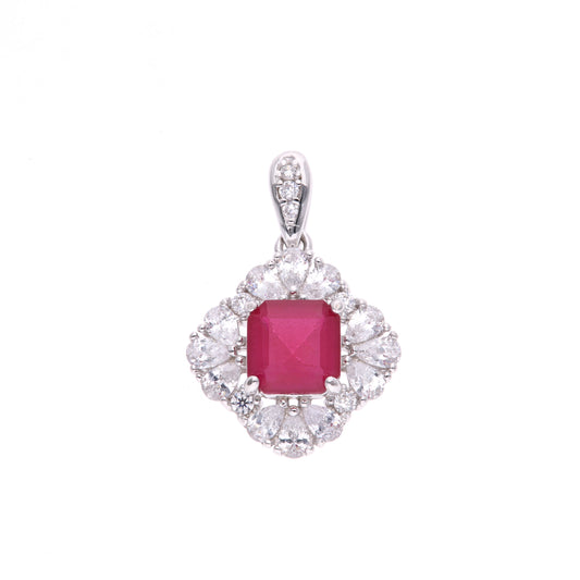 DIJE EN PLATA LEY .925, CON RODIO , ZIRCONIA AAA ROJO RUBI Y BLANCO