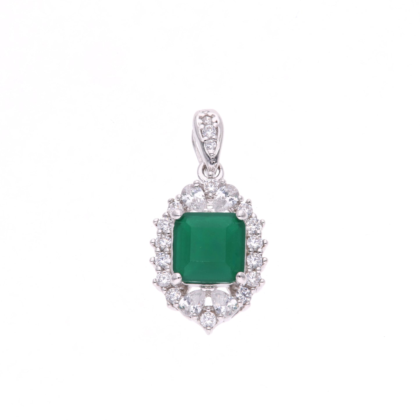 DIJE EN PLATA LEY .925, CON RODIO , ZIRCONIA AAA VERDE ESMERALDA Y BLANCO