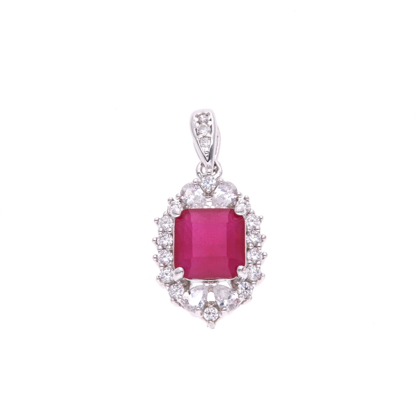 DIJE EN PLATA LEY .925, CON RODIO , ZIRCONIA AAA ROJO RUBI Y BLANCO
