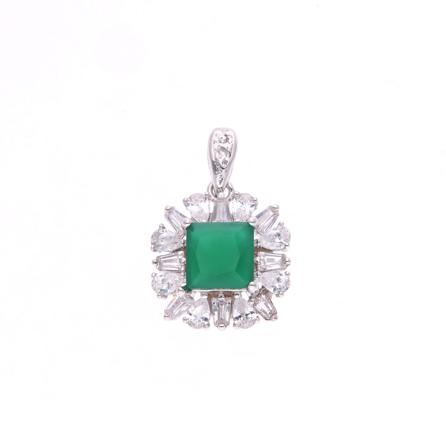 Dije Plata Ley 925 con Rodio y Zirconia AAA Color Verde Esmeralda y Blanco