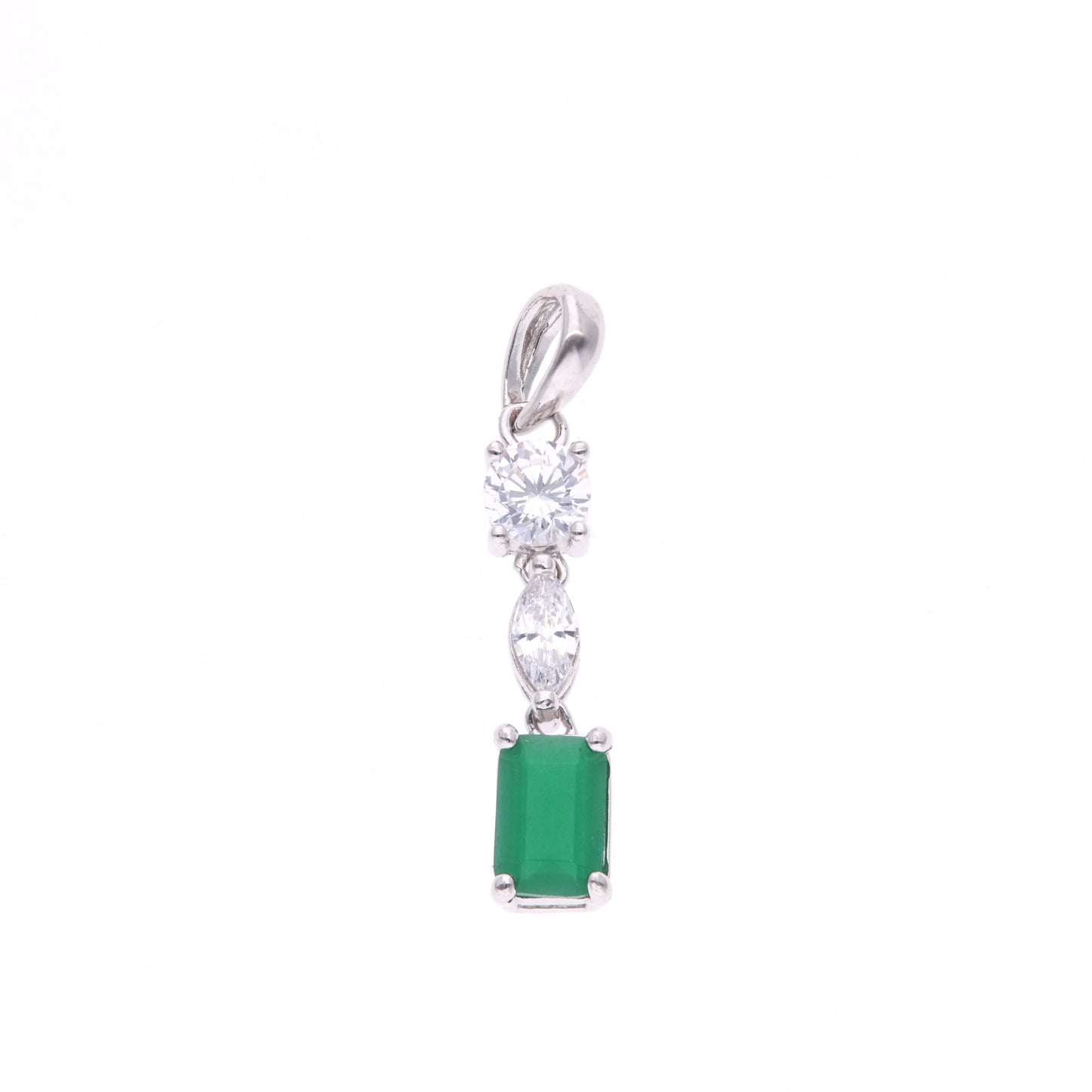 DIJE EN PLATA LEY .925, CON RODIO , ZIRCONIA AAA VERDE ESMERALDA Y BLANCO