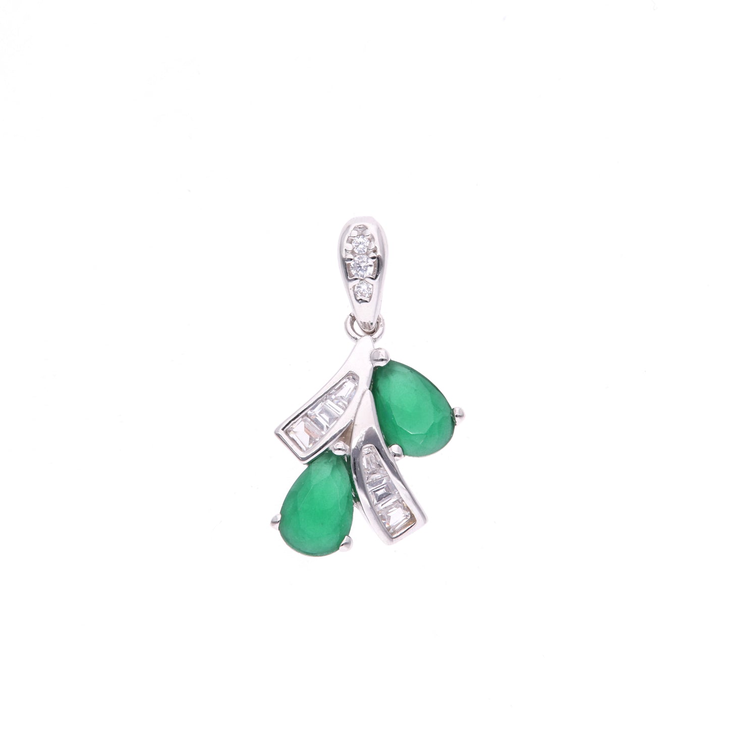 DIJE EN PLATA LEY .925, CON RODIO , ZIRCONIA AAA VERDE ESMERALDA Y BLANCO