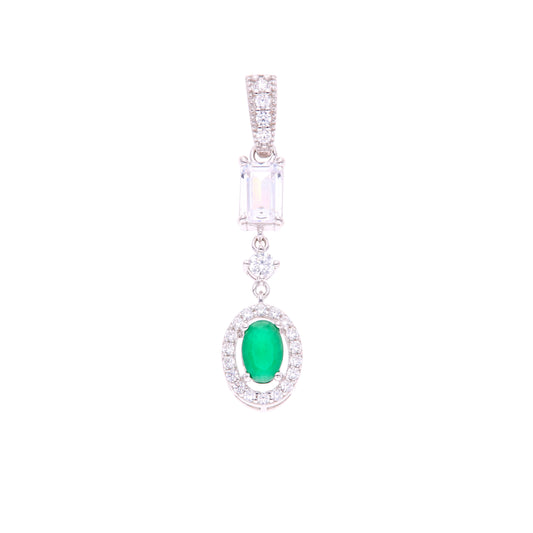 Dije Plata Ley 925 con Rodio y Zirconia AAA Color Verde Esmeralda y Blanco Ovalado