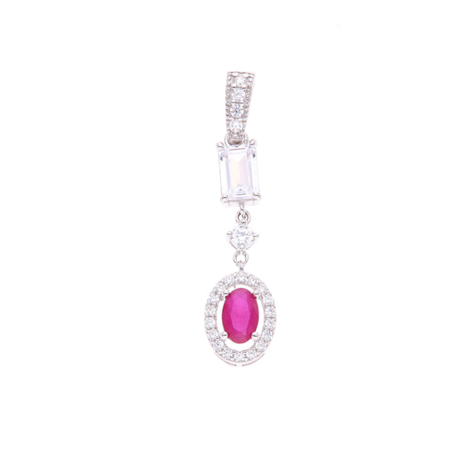 Dije Plata Ley 925 con Rodio y Zirconia AAA Color Rojo Rubí y Blanco Ovalado