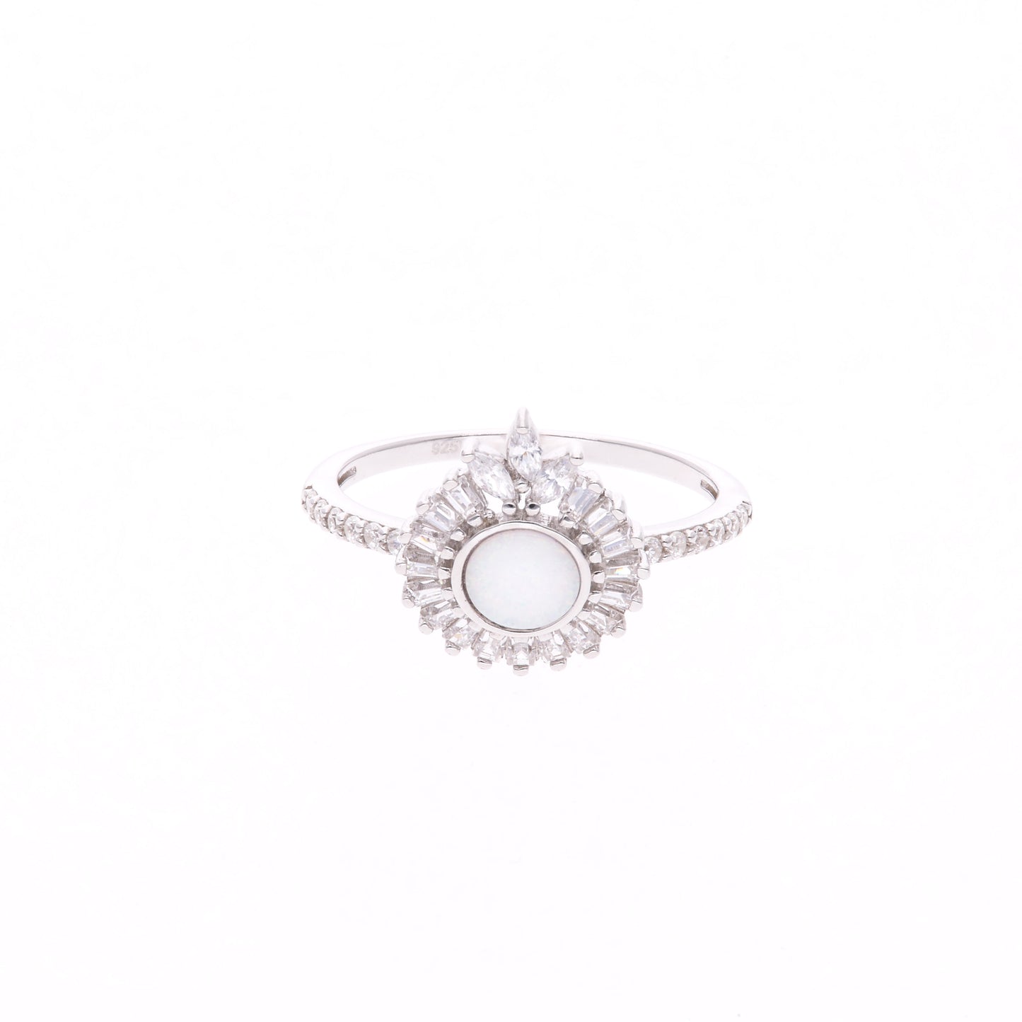 ANILLO EN PLATA LEY .925, CON RODIO , ZIRCONIA AAA BLANCO Y OPALO BLANCO