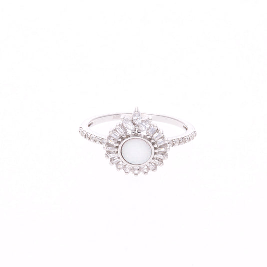 ANILLO EN PLATA LEY .925, CON RODIO , ZIRCONIA AAA BLANCO Y OPALO BLANCO