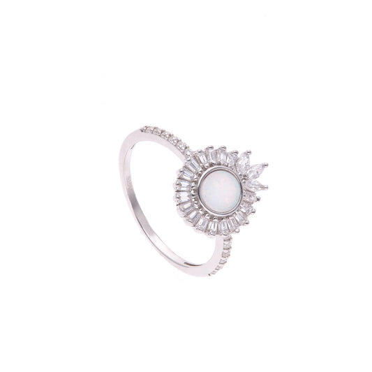 ANILLO EN PLATA LEY .925, CON RODIO , ZIRCONIA AAA BLANCO Y OPALO BLANCO