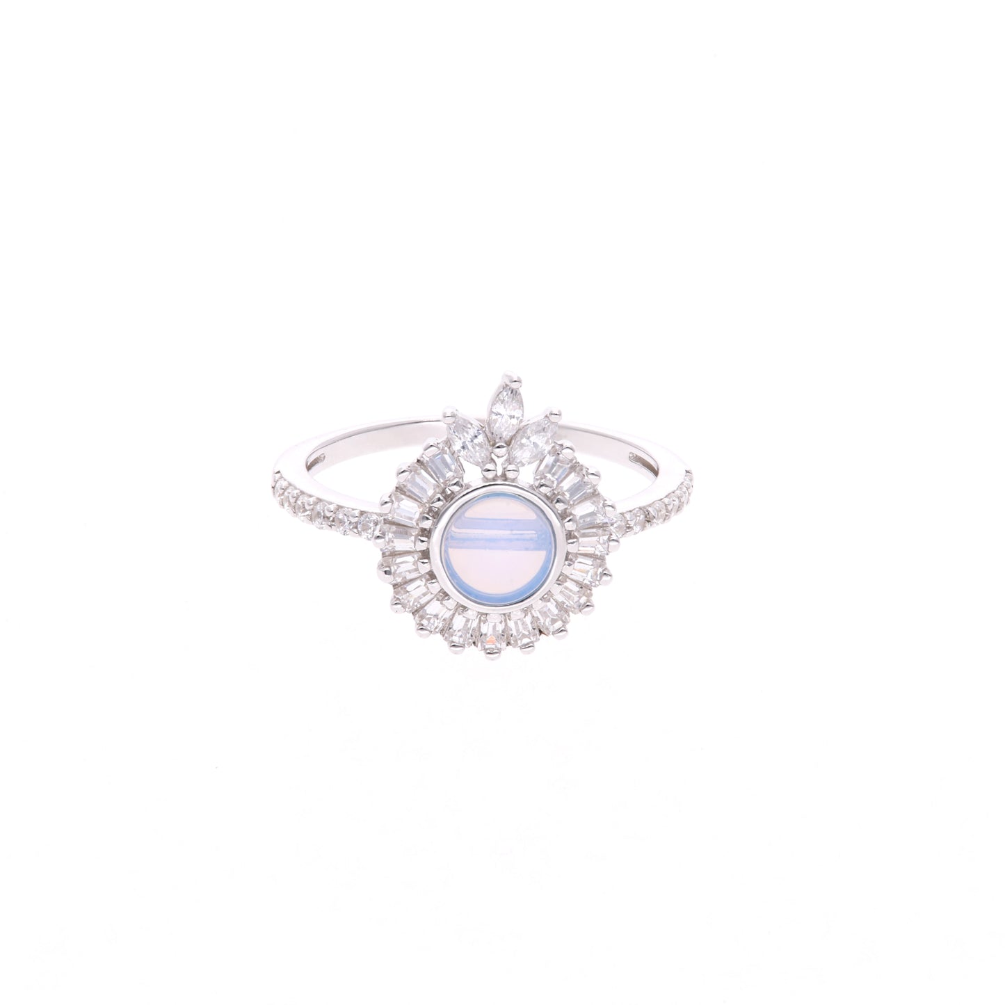 ANILLO EN PLATA LEY .925, CON RODIO , ZIRCONIA AAA BLANCO Y OPALO AZUL