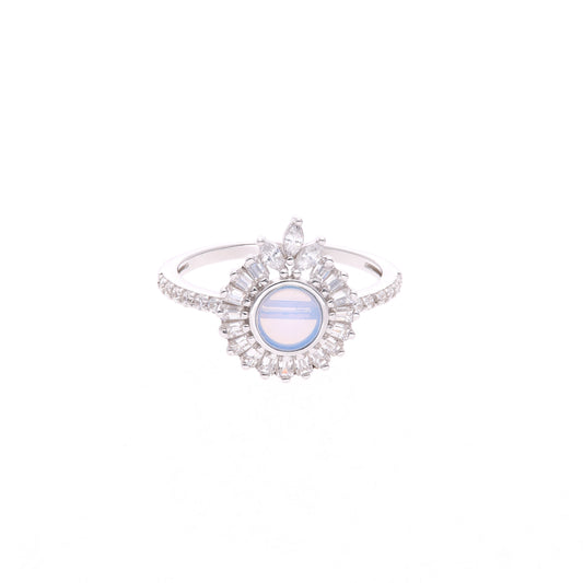ANILLO EN PLATA LEY .925, CON RODIO , ZIRCONIA AAA BLANCO Y OPALO AZUL