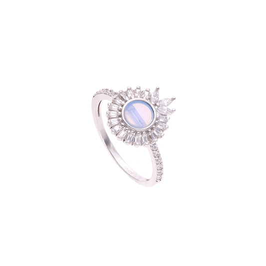 ANILLO EN PLATA LEY .925, CON RODIO , ZIRCONIA AAA BLANCO Y OPALO AZUL