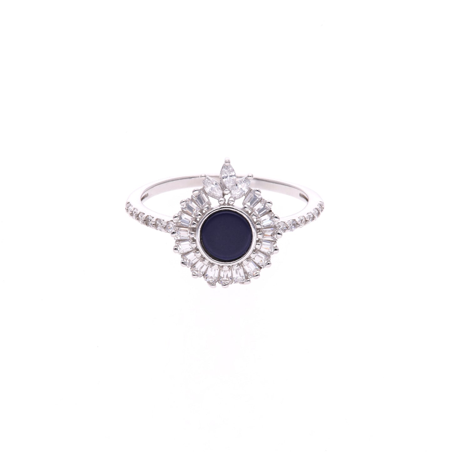 ANILLO EN PLATA LEY .925, CON RODIO , ZIRCONIA AAA  BLANCO  Y  LAPISLAZULI
