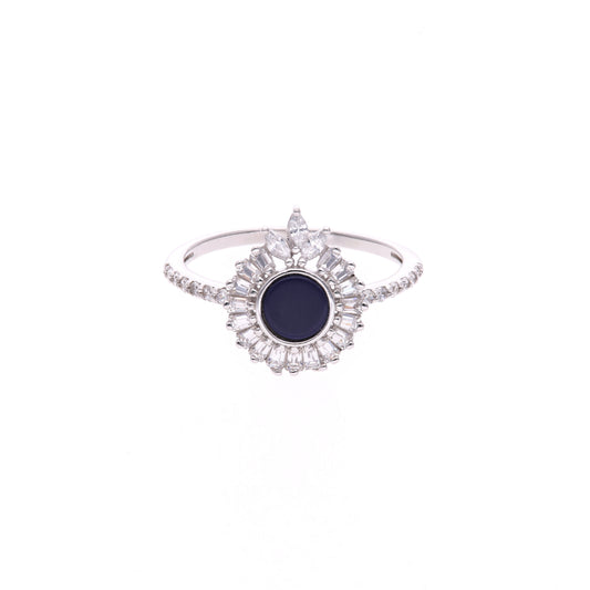 ANILLO EN PLATA LEY .925, CON RODIO , ZIRCONIA AAA  BLANCO  Y  LAPISLAZULI