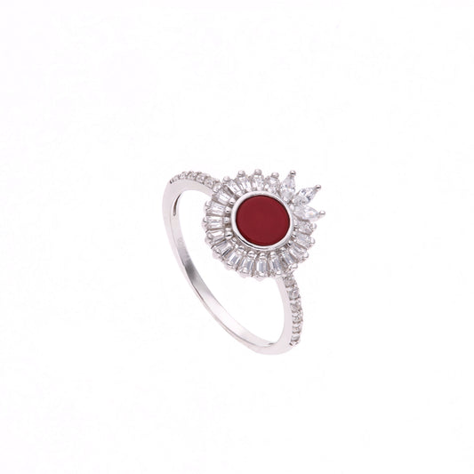 Anillo Plata Ley 925 con Rodio – Tipo Coral y Zirconia AAA Blanca