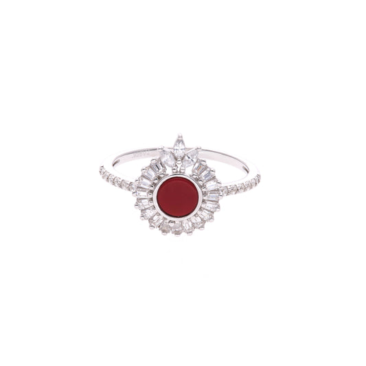 Anillo Plata Ley 925 con Rodio – Tipo Coral y Zirconia AAA Blanca