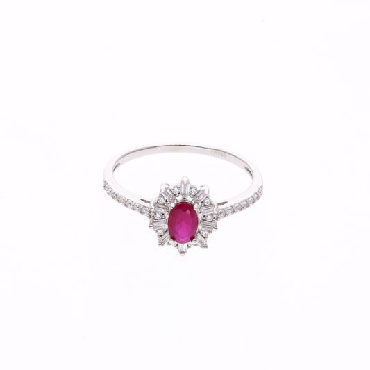Anillo Plata Ley 925 con Rodio y Zirconia AAA Color Rojo Rubí y Blanco Ovalado