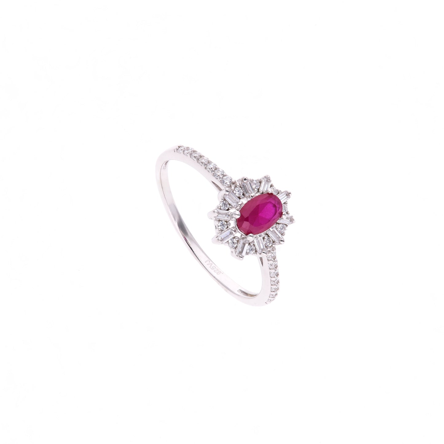 Anillo Plata Ley 925 con Rodio y Zirconia AAA Color Rojo Rubí y Blanco Ovalado