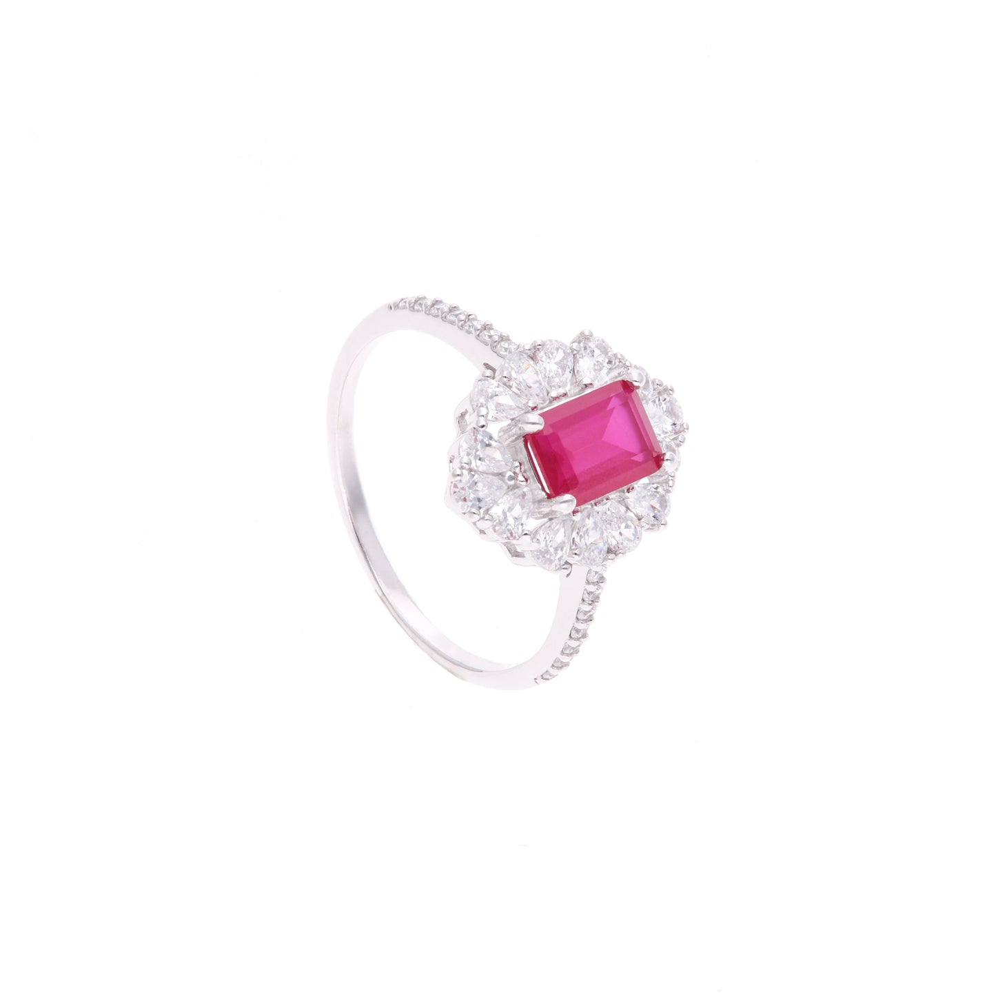 Anillo Plata Ley 925 con Rodio y Zirconia AAA Color Rojo Rubí y Blanco