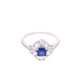 ANILLO EN PLATA LEY .925, CON RODIO , ZIRCONIA AAA AZUL ZAFIRO Y BLANCO  , EN FORMA DE FLOR