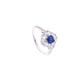 ANILLO EN PLATA LEY .925, CON RODIO , ZIRCONIA AAA AZUL ZAFIRO Y BLANCO  , EN FORMA DE FLOR