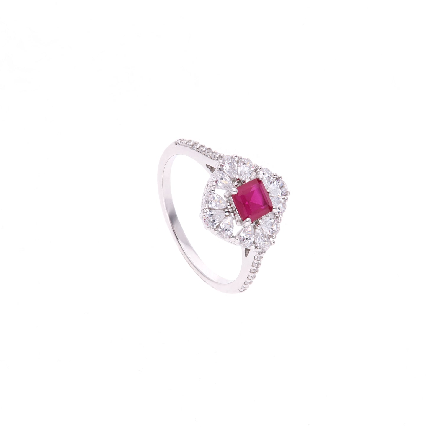 ANILLO EN PLATA LEY .925, CON RODIO , ZIRCONIA AAA ROJO RUBI Y BLANCO