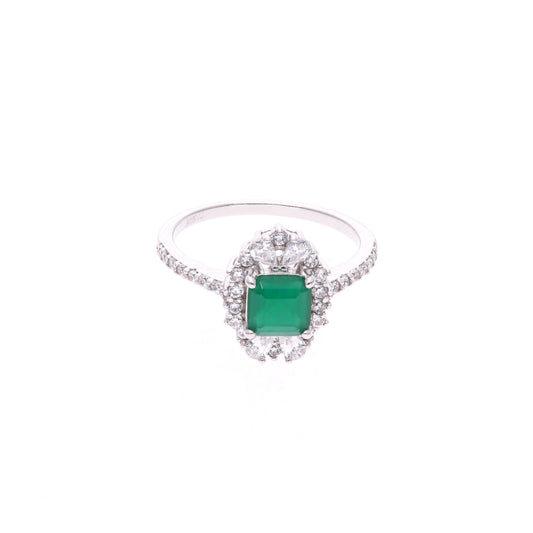 Anillo en Plata Ley 925 con Rodio y Zirconia AAA Color Verde Esmeralda y Blanco