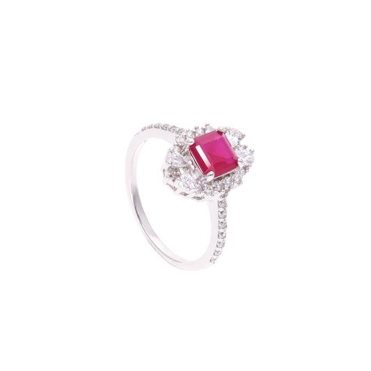 ANILLO EN PLATA LEY .925, CON RODIO , ZIRCONIA AAA ROJO RUBI Y BLANCO