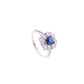 Anillo Plata Ley 925 con Rodio y Zirconia AAA Color Azul Zafiro y Blanco