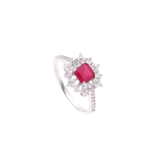 ANILLO EN PLATA LEY .925, CON RODIO , ZIRCONIA AAA ROJO RUBI Y BLANCO