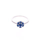 ANILLO EN PLATA LEY .925, CON RODIO , ZIRCONIA AAA AZUL ZAFIRO Y BLANCO  , EN FORMA DE FLOR