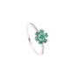 Anillo Plata Ley 925 con Rodio – Zafiro AAA Color Verde Esmeralda y Blanco en Forma de Flor de 6 Pétalos