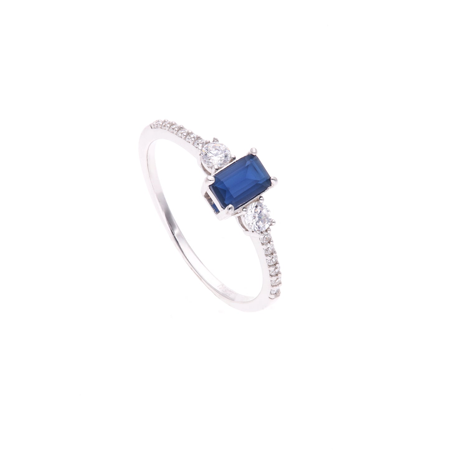 ANILLO EN PLATA LEY .925, CON RODIO , ZIRCONIA AAA AZUL ZAFIRO Y BLANCO  , EN FORMA DE FLOR