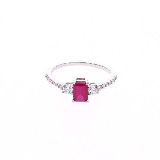 ANILLO EN PLATA LEY .925, CON RODIO , ZIRCONIA AAA ROJO RUBI Y BLANCO