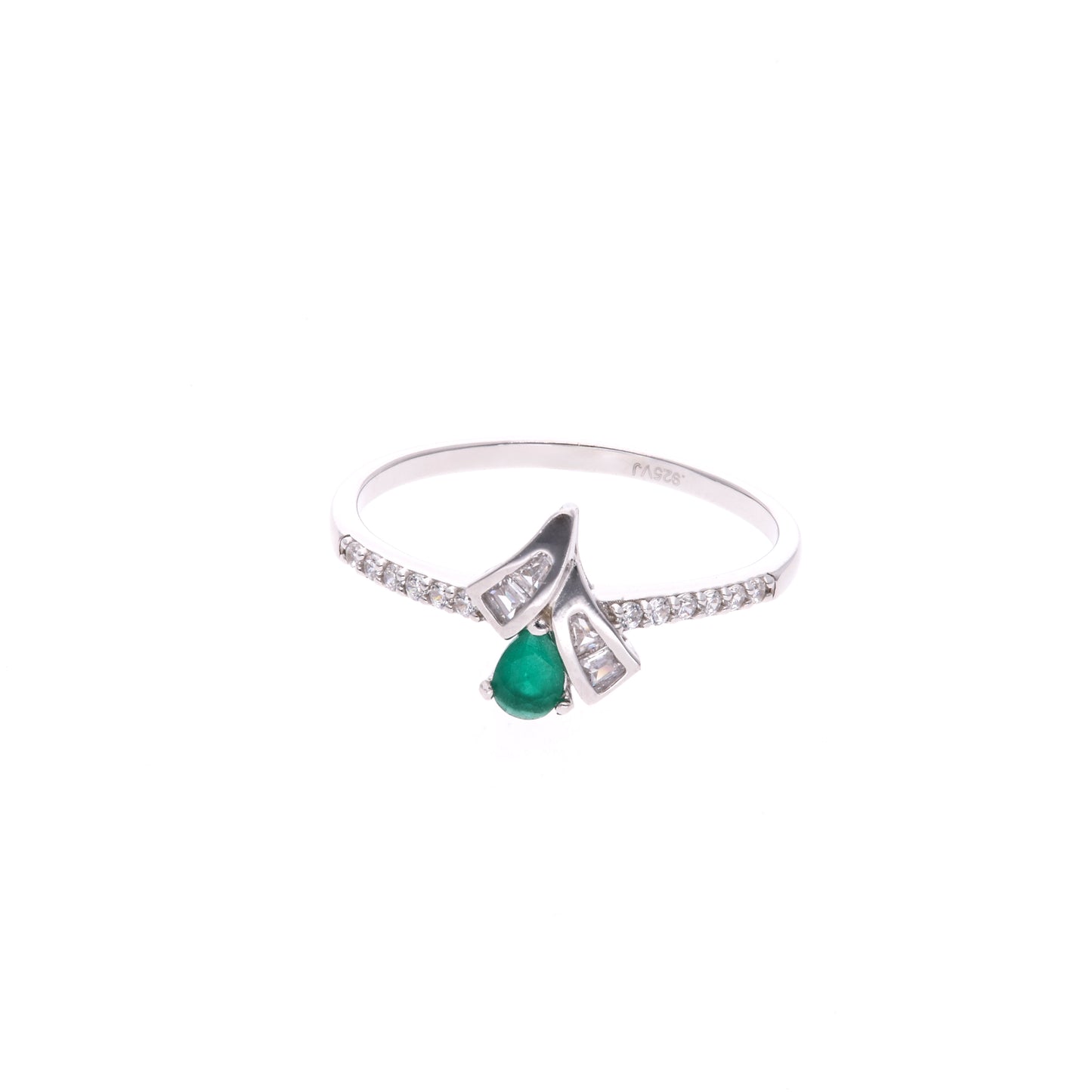 Anillo Plata Ley 925 con Rodio – Zafiro AAA Color Verde Esmeralda y Blanco